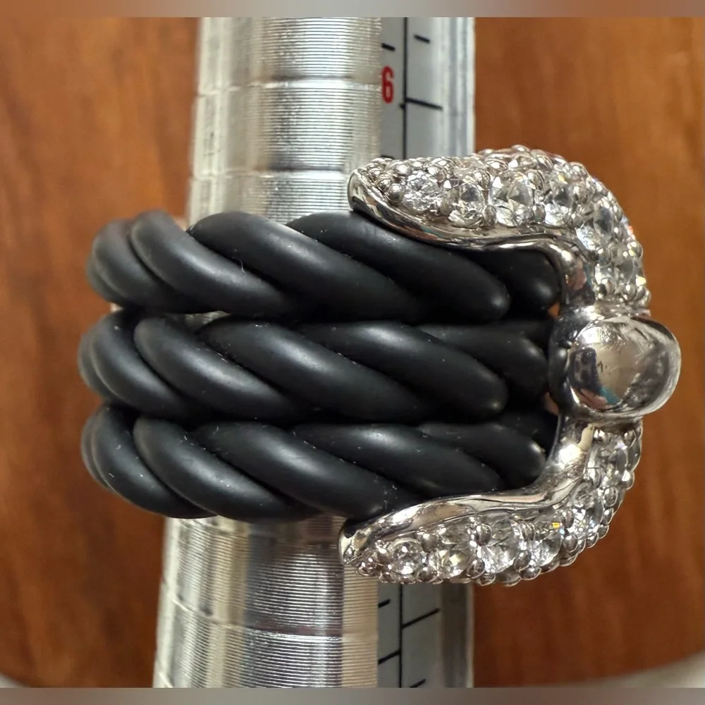 Designer Belle Etoile Sterling Silver 925 Lasso Wide Rubber Buckle Ring sz 7